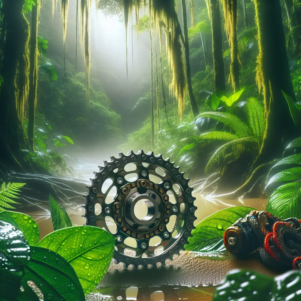 Cadena de motocicleta en selva colombiana.